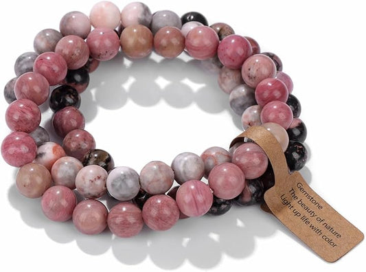3 PCS Crystal Bracelets for Women | 8mm Amethyst Natural Stone Beaded Stretch Jewelry