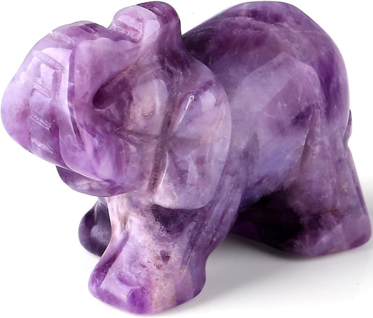 Hand Carved Amethyst Elephant Statue - Healing Crystal Spiritual Decor for Home & Office Desk, Unique Gemstone Animal Sculpture Gift for Women