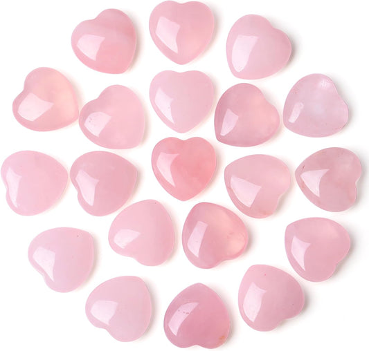 20-Piece Rose Quartz Heart Stones Set - Natural Healing Crystals for Love, Reiki Balancing & Meditation - Pocket-Sized Crystal Hearts Bulk Gift for Women, Mothers Day, Self-Care