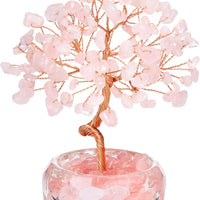Handmade Rose Quartz Crystal Tree with Glass Base - Natural Gemstone Bonsai for Home & Office Decor, Healing Energy, Good Luck Gift