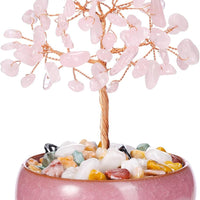 Handmade Rose Quartz Crystal Tree - Feng Shui Money Tree for Home & Office Decor, Wealth Attraction and Spiritual Gifts - Miniature Gemstone Bonsai for Good Luck, Meditation & Housewarming