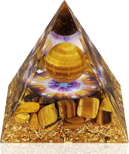 Amethyst & Obsidian Orgonite Pyramid - Energy Healing Crystal for Stress Relief, Chakra Balancing, and Meditation
