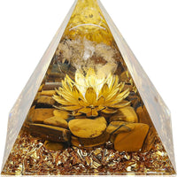 Orgone Energy Pyramid for Wealth & Success - Tiger's Eye & White Crystal Healing Stone for Prosperity, Abundance & Positive Vibes | Feng Shui Money Attractor Gift