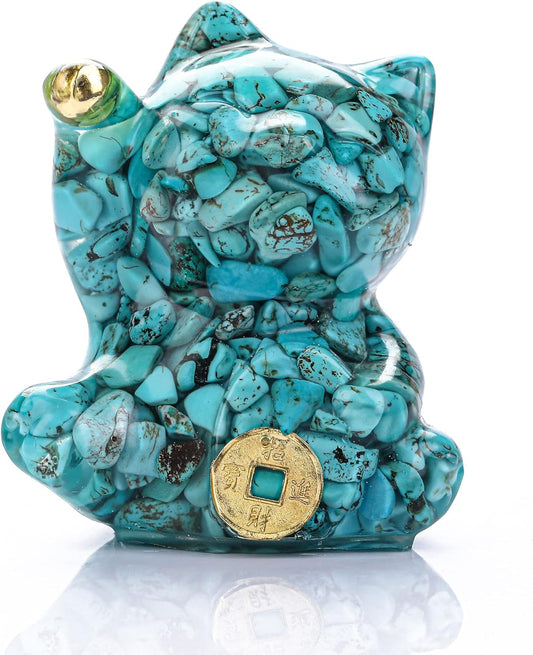 Hand-Carved Crystal Maneki Neko Statue - Japanese Lucky Cat Figurine for Wealth Attraction & Feng Shui Home Office Decor (Money Manifestation Gift Set)