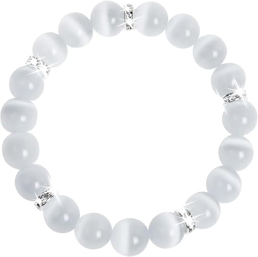 Healing Bracelet for Women | 8mm Rose Quartz & Chakra Crystal Beads | Adjustable Yoga Stretch Bracelet for Anxiety & Stress Relief