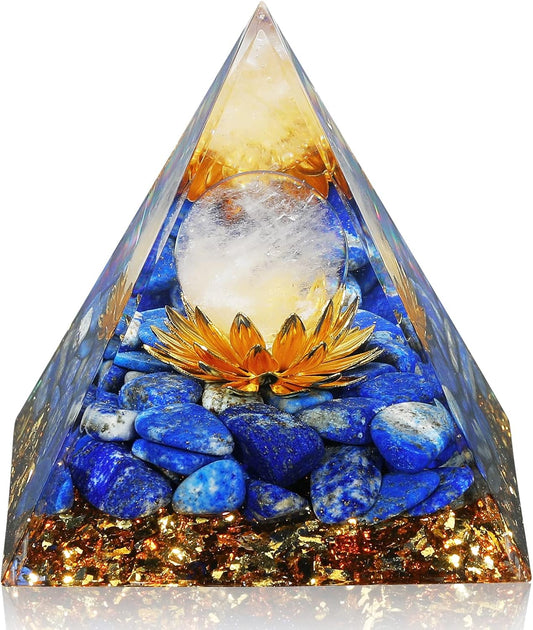 Orgone Energy Pyramid for Wealth & Success - Tiger's Eye & White Crystal Healing Stone for Prosperity, Abundance & Positive Vibes | Feng Shui Money Attractor Gift