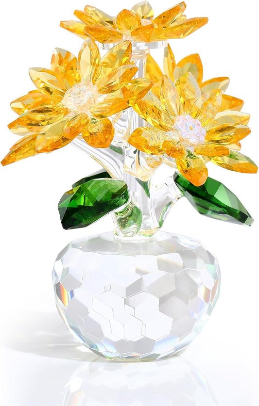 Handmade Crystal Daisy Flower Sculpture - Elegant Glass Bouquet Art for Home Decor, Unique Birthday Gifts for Women, Sister & Her | Luxe Floral Collectible