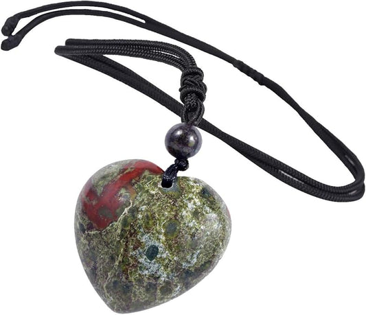Hand Carved Heart Stone Necklace - 7 Chakra Quartz Pendant with Adjustable Cord Chain, Healing Crystal Amulet Boho Unisex Jewelry for Men & Women