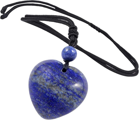 Hand Carved Heart Stone Necklace - 7 Chakra Quartz Pendant with Adjustable Cord Chain, Healing Crystal Amulet Boho Unisex Jewelry for Men & Women