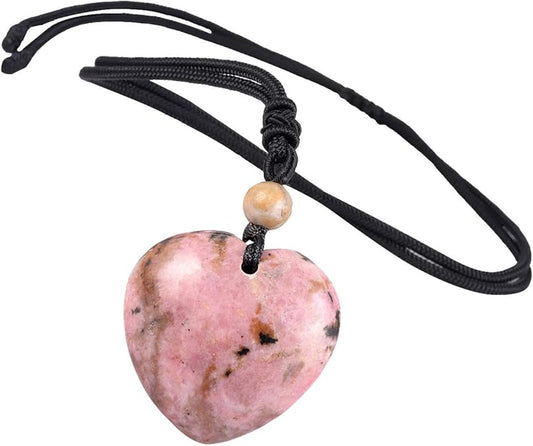 Hand Carved Heart Stone Necklace - 7 Chakra Quartz Pendant with Adjustable Cord Chain, Healing Crystal Amulet Boho Unisex Jewelry for Men & Women