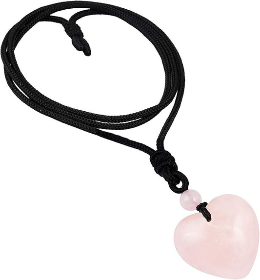 Hand Carved Heart Stone Necklace - 7 Chakra Quartz Pendant with Adjustable Cord Chain, Healing Crystal Amulet Boho Unisex Jewelry for Men & Women